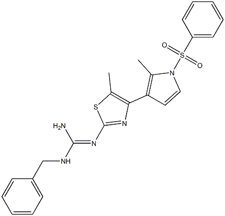 2-[[Amino(benzylamino)methylene]amino]-5-methyl-4-(1-phenylsulfonyl-2-methyl-1H-pyrrol-3-yl)thiazole,,结构式