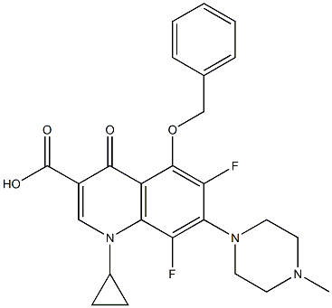 1-Cyclopropyl-6,8-difluoro-1,4-dihydro-5-benzyloxy-7-(4-methyl-1-piperazinyl)-4-oxoquinoline-3-carboxylic acid Struktur