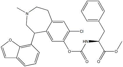 [(S)-1-Methoxycarbonyl-2-phenylethyl]carbamic acid [(7-chloro-3-methyl-1-(benzofuran-7-yl)-2,3,4,5-tetrahydro-1H-3-benzazepin)-8-yl] ester Struktur