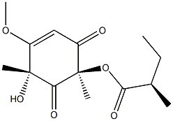 (2R,4R)-5-メトキシ-2,4-ジメチル-1,3-ジオキソ-5-シクロヘキセン-2,4-ジオール2-[(2R)-2-メチルブチラート] 化学構造式