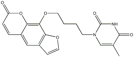 9-[4-[(1,2,3,4-テトラヒドロ-5-メチル-2,4-ジオキソピリミジン)-1-イル]ブチルオキシ]-7H-フロ[3,2-g][1]ベンゾピラン-7-オン 化学構造式