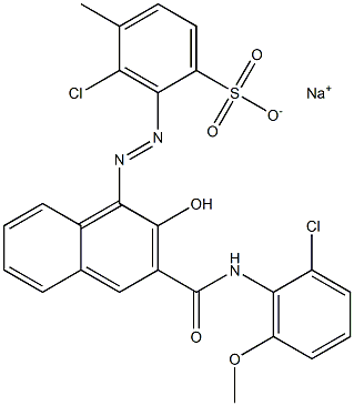 3-クロロ-4-メチル-2-[[3-[[(2-クロロ-6-メトキシフェニル)アミノ]カルボニル]-2-ヒドロキシ-1-ナフチル]アゾ]ベンゼンスルホン酸ナトリウム 化学構造式
