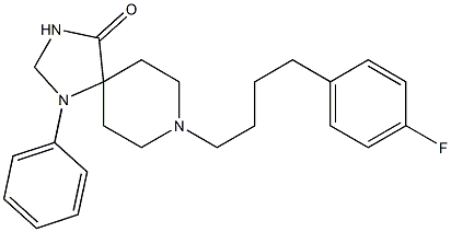 8-[4-(4-フルオロフェニル)ブチル]-1-フェニル-1,3,8-トリアザスピロ[4.5]デカン-4-オン 化学構造式