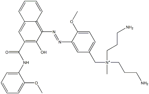 N,N-ビス(3-アミノプロピル)-3-[[2-ヒドロキシ-3-[[(2-メトキシフェニル)アミノ]カルボニル]-1-ナフタレニル]アゾ]-4-メトキシ-N-メチルベンゼンメタンアミニウム 化学構造式