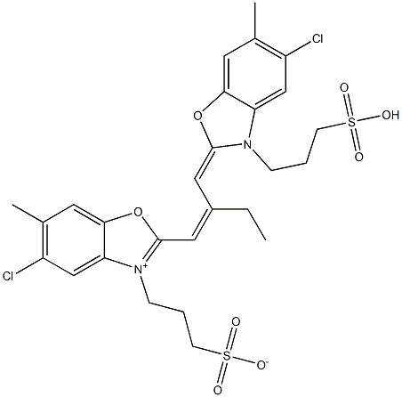 5-クロロ-2-[2-[[[5-クロロ-6-メチル-3-(3-スルホプロピル)-2,3-ジヒドロベンゾオキサゾール]-2-イリデン]メチル]-1-ブテニル]-6-メチル-3-(3-スルホナトプロピル)ベンゾオキサゾリウム 化学構造式