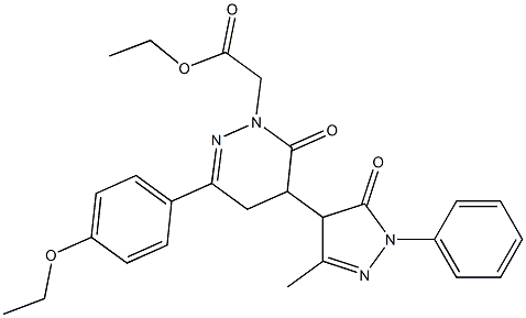 4,5-ジヒドロ-6-(4-エトキシフェニル)-4-[(4,5-ジヒドロ-5-オキソ-3-メチル-1-フェニル-1H-ピラゾール)-4-イル]-2-(エトキシカルボニルメチル)ピリダジン-3(2H)-オン 化学構造式