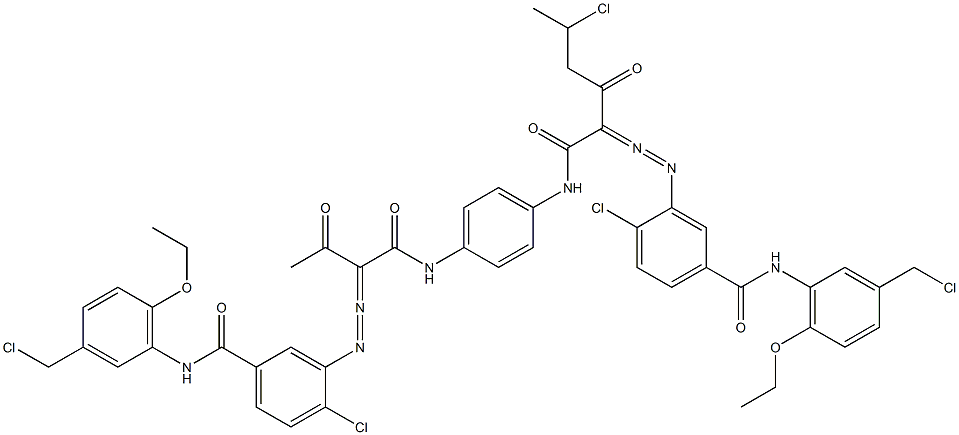 3,3'-[2-(1-Chloroethyl)-1,4-phenylenebis[iminocarbonyl(acetylmethylene)azo]]bis[N-[3-(chloromethyl)-6-ethoxyphenyl]-4-chlorobenzamide] 结构式