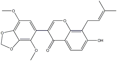 7-Hydroxy-8-(3-methyl-2-butenyl)-3-(2,5-dimethoxy-3,4-methylenedioxyphenyl)-4H-1-benzopyran-4-one 结构式