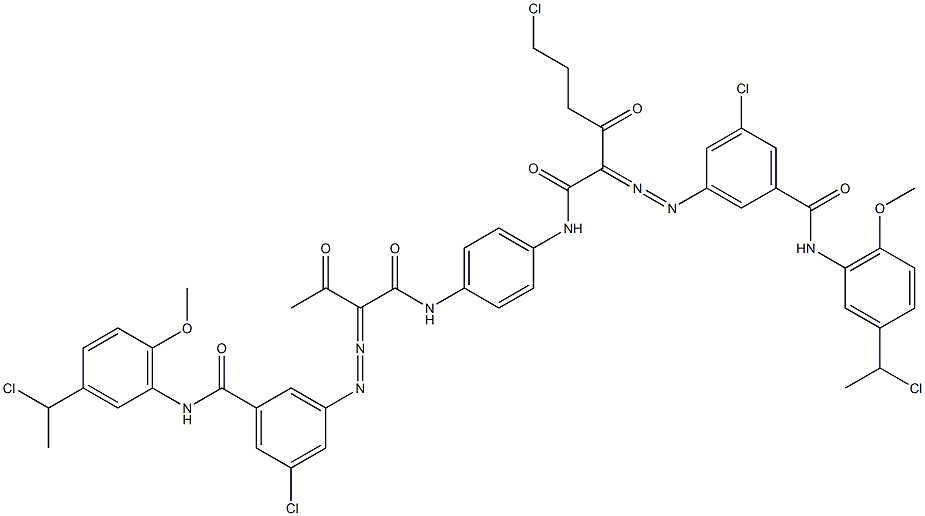 3,3'-[2-(2-Chloroethyl)-1,4-phenylenebis[iminocarbonyl(acetylmethylene)azo]]bis[N-[3-(1-chloroethyl)-6-methoxyphenyl]-5-chlorobenzamide] Structure