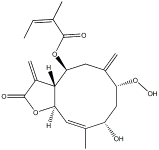 (3aR,4S,7R,9S,11aR)-2,3,3a,4,5,6,7,8,9,11a-Decahydro-7-hydroperoxy-10-methyl-3,6-bis(methylene)-2-oxocyclodeca[b]furan-4,9-diol 4-(2-methylisocrotonate) Structure