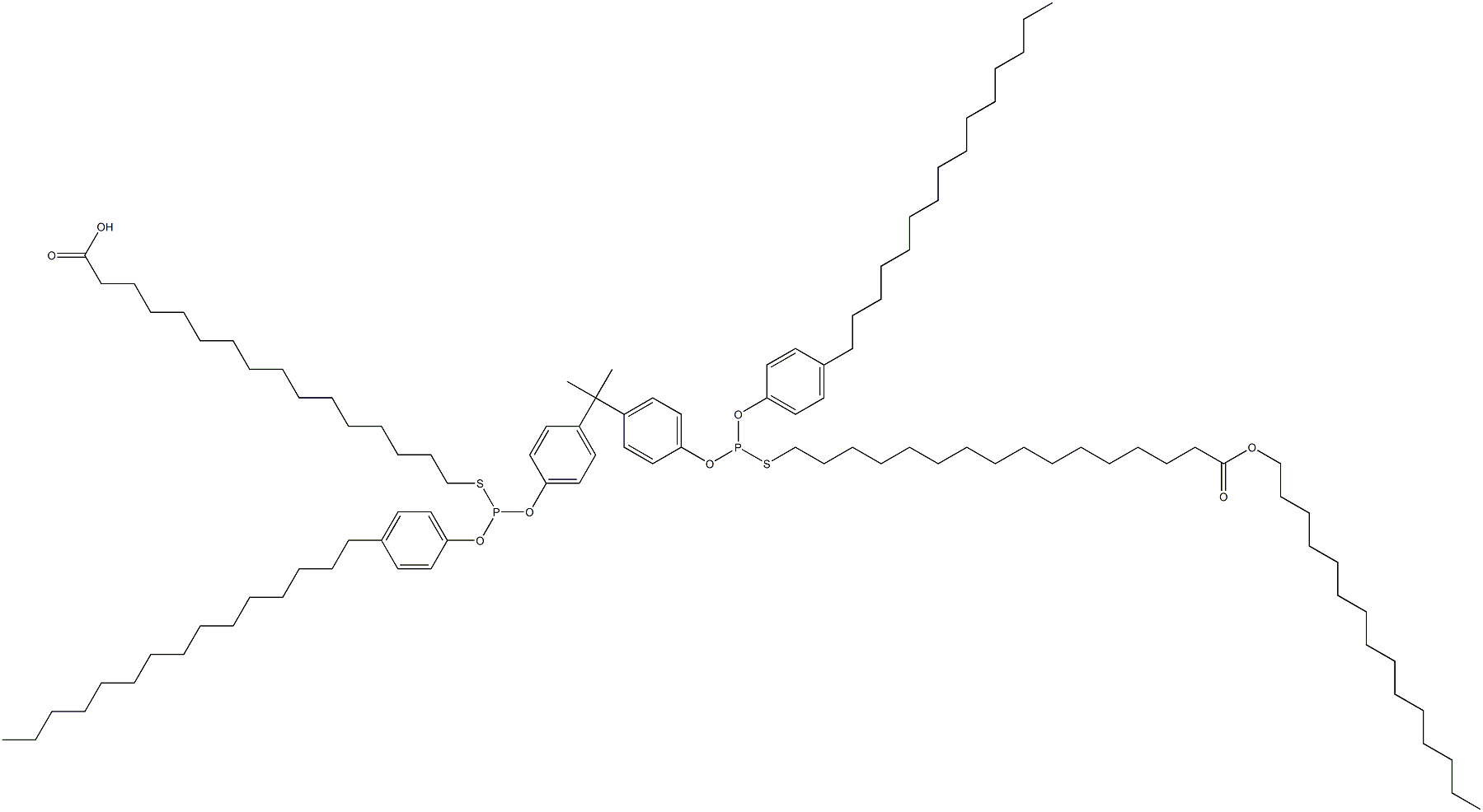 16,16'-[[Isopropylidenebis(4,1-phenyleneoxy)]bis[[(4-pentadecylphenyl)oxy]phosphinediylthio]]bis(hexadecanoic acid pentadecyl) ester Struktur