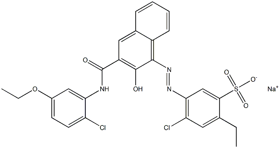 4-クロロ-2-エチル-5-[[3-[[(2-クロロ-5-エトキシフェニル)アミノ]カルボニル]-2-ヒドロキシ-1-ナフチル]アゾ]ベンゼンスルホン酸ナトリウム 化学構造式