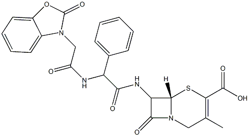 7-[[Phenyl[[[(2,3-dihydro-2-oxobenzoxazol)-3-yl]acetyl]amino]acetyl]amino]-3-methylcepham-3-ene-4-carboxylic acid Struktur