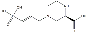 [3-[(3R)-3-カルボキシピペラジン-1-イル]-1-プロペニル]ホスホン酸 化学構造式