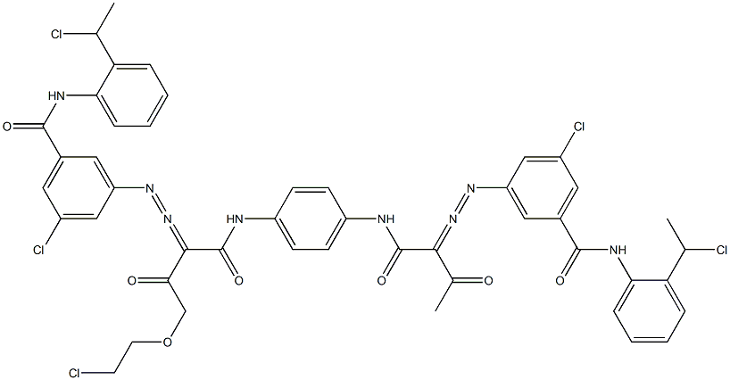 3,3'-[2-[(2-Chloroethyl)oxy]-1,4-phenylenebis[iminocarbonyl(acetylmethylene)azo]]bis[N-[2-(1-chloroethyl)phenyl]-5-chlorobenzamide] Structure