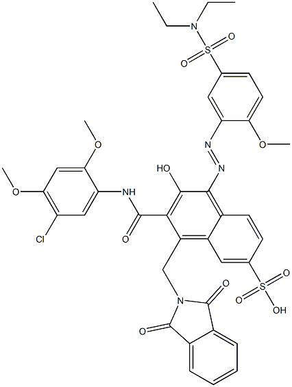 3-[(5-クロロ-2,4-ジメトキシフェニル)アミノカルボニル]-1-[5-[(ジエチルアミノ)スルホニル]-2-メトキシフェニルアゾ]-2-ヒドロキシ-4-(フタルイミジルメチル)ナフタレン-6-スルホン酸 化学構造式