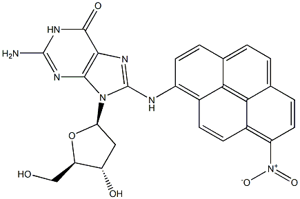 1-[(2'-デオキシグアノシン-8-イル)アミノ]-8-ニトロピレン 化学構造式