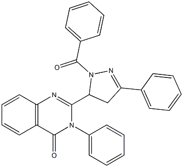 3-フェニル-2-[(3-フェニル-4,5-ジヒドロ-1-ベンゾイル-1H-ピラゾール)-5-イル]キナゾリン-4(3H)-オン 化学構造式
