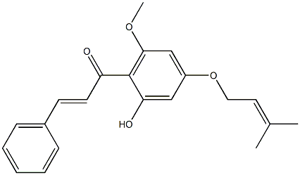 2-[(E)-3-Phenyl-1-oxo-2-propenyl]-5-(3-methyl-2-butenyloxy)-3-methoxybenzen-1-ol Struktur