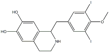 1-[3,5-ジヨード-4-メトキシベンジル]-1,2,3,4-テトラヒドロイソキノリン-6,7-ジオール 化学構造式
