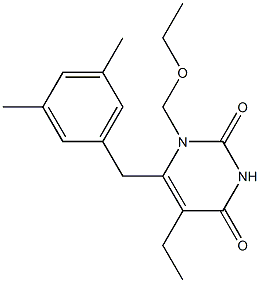 1-(エトキシメチル)-5-エチル-6-(3,5-ジメチルベンジル)ピリミジン-2,4(1H,3H)-ジオン 化学構造式