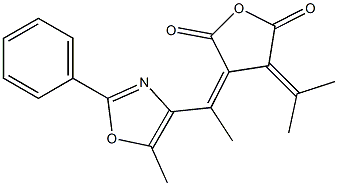 2-Phenyl-4-[1-(2,5-dioxo-3-isopropylidenetetrahydrofuran-4-ylidene)ethyl]-5-methyloxazole Struktur