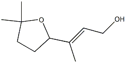 (E)-3-[(テトラヒドロ-5,5-ジメチルフラン)-2-イル]-2-ブテン-1-オール 化学構造式