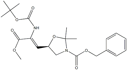 3-[(5R)-3-(Benzyloxycarbonyl)-2,2-dimethyloxazolidin-5-yl]-2-(tert-butyloxycarbonylamino)propenoic acid methyl ester,,结构式