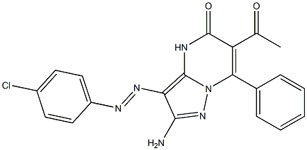 2-アミノ-3-(4-クロロフェニルアゾ)-6-アセチル-7-フェニルピラゾロ[1,5-a]ピリミジン-5(4H)-オン 化学構造式