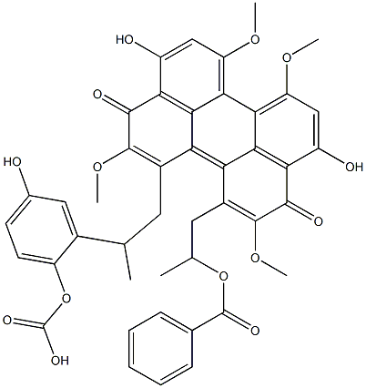 Carbonic acid [2-[[12-[2-(benzoyloxy)propyl]-3,10-dihydro-4,9-dihydroxy-2,6,7,11-tetramethoxy-3,10-dioxoperylen]-1-yl]-1-methylethyl]4-hydroxyphenyl ester 结构式