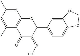 5,7-Dimethyl-3-hydroxyimino-3',4'-methylenebisoxyflavanone Struktur