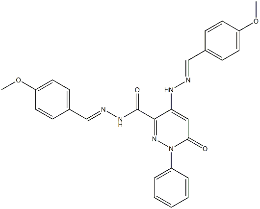 1,6-Dihydro-N'-(4-methoxybenzylidene)-4-[N'-(4-methoxybenzylidene)hydrazino]-6-oxo-1-phenylpyridazine-3-carboxylic acid hydrazide Struktur