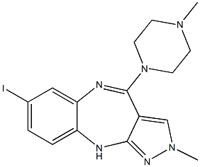 2-メチル-4-(4-メチルピペラジン-1-イル)-7-ヨード-2,10-ジヒドロピラゾロ[3,4-b][1,5]ベンゾジアゼピン 化学構造式