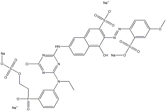 1-Hydroxy-2-[2-(sodiosulfo)-4-methoxyphenylazo]-6-[[6-[ethyl[3-[[2-(sodiosulfooxy)ethyl]phosphonyl]phenyl]amino]-4-chloro-1,3,5-triazin-2-yl]amino]naphthalene-3-sulfonic acid sodium salt,,结构式