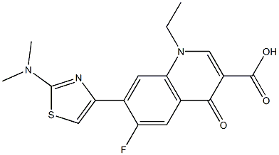 1,4-Dihydro-1-ethyl-4-oxo-6-fluoro-7-[2-(dimethylamino)thiazol-4-yl]quinoline-3-carboxylic acid,,结构式