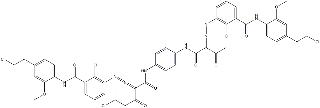 3,3'-[2-(1-Chloroethyl)-1,4-phenylenebis[iminocarbonyl(acetylmethylene)azo]]bis[N-[4-(2-chloroethyl)-2-methoxyphenyl]-2-chlorobenzamide] Structure