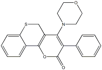 3-フェニル-4-モルホリノ-2H,5H-[1]ベンゾチオピラノ[4,3-b]ピラン-2-オン 化学構造式