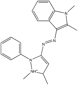3-[(1,2-Dimethyl-1H-indol-3-yl)azo]-1,5-dimethyl-2-phenyl-1H-pyrazol-1-ium Struktur