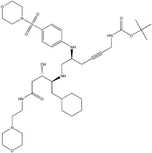 (3S,4S)-4-[[(2S)-2-[4-(Morpholinosulfonyl)phenylamino]-6-tert-butyloxycarbonylamino-4-hexynyl]amino]-5-cyclohexyl-3-hydroxy-N-(2-morpholinoethyl)pentanamide Structure