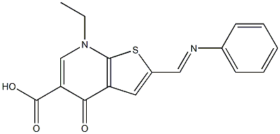 2-[Phenyliminomethyl]-4,7-dihydro-7-ethyl-4-oxothieno[2,3-b]pyridine-5-carboxylic acid,,结构式