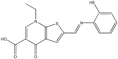 2-[(2-Mercaptophenyl)iminomethyl]-4,7-dihydro-7-ethyl-4-oxothieno[2,3-b]pyridine-5-carboxylic acid Structure