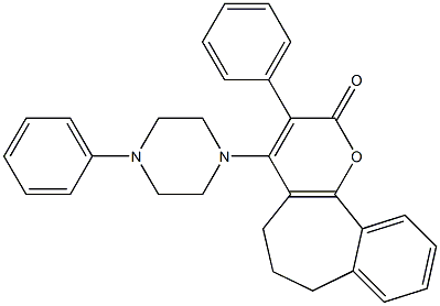 3-Phenyl-4-(4-phenyl-1-piperazinyl)-6,7-dihydrobenzo[6,7]cyclohepta[1,2-b]pyran-2(5H)-one Struktur