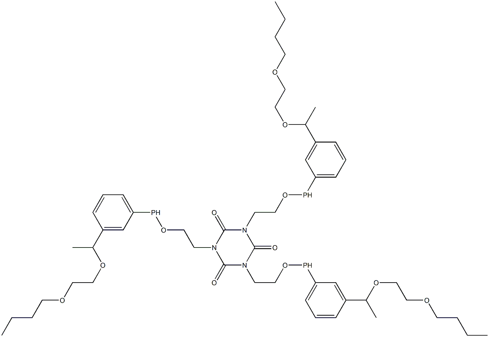 1,3,5-Tris[2-[3-[1-[(2-butoxyethyl)oxy]ethyl]phenylphosphinooxy]ethyl]-1,3,5-triazine-2,4,6(1H,3H,5H)-trione Structure