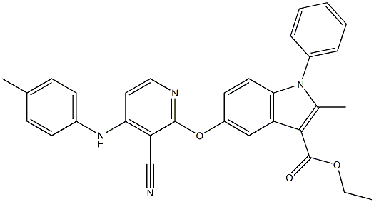 1-Phenyl-2-methyl-5-[3-cyano-4-[(4-methylphenyl)amino]pyridin-2-yloxy]-1H-indole-3-carboxylic acid ethyl ester Structure