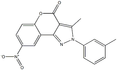 8-Nitro-3-methyl-2-(3-methylphenyl)[1]benzopyrano[4,3-c]pyrazol-4(2H)-one Struktur