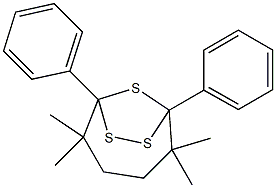 2,2,5,5-テトラメチル-1,6-ジフェニル-7,8,9-トリチアビシクロ[4.2.1]ノナン 化学構造式
