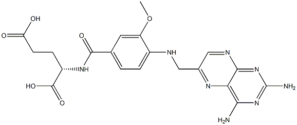 N-[4-[[(2,4-ジアミノプテリジン-6-イル)メチル]アミノ]-3-メトキシベンゾイル]-L-グルタミン酸 化学構造式