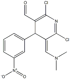 2,6-Dichloro-3,4-dihydro-3-[(dimethylamino)methylene]-4-(m-nitrophenyl)pyridine-5-carbaldehyde,,结构式