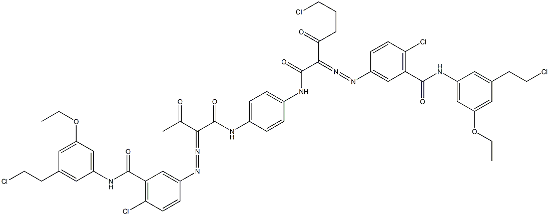 3,3'-[2-(2-Chloroethyl)-1,4-phenylenebis[iminocarbonyl(acetylmethylene)azo]]bis[N-[3-(2-chloroethyl)-5-ethoxyphenyl]-6-chlorobenzamide],,结构式