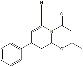 2-エトキシ-1-アセチル-1,2,3,4-テトラヒドロ-4-フェニルピリジン-6-カルボニトリル 化学構造式